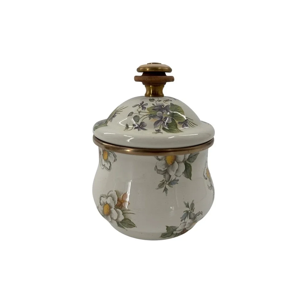 MacKenzie Childs‎ Camp Rose Coffee Pot Sugar Bowl Set Cream Floral Enamel